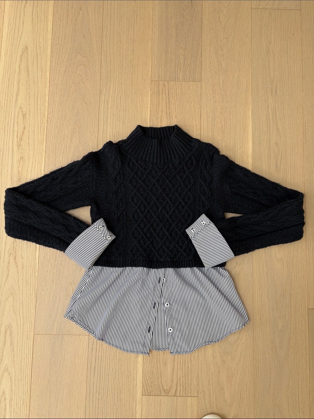Maeve Mixed Media Twofer Cable-Knit Sweater by Anthropologie